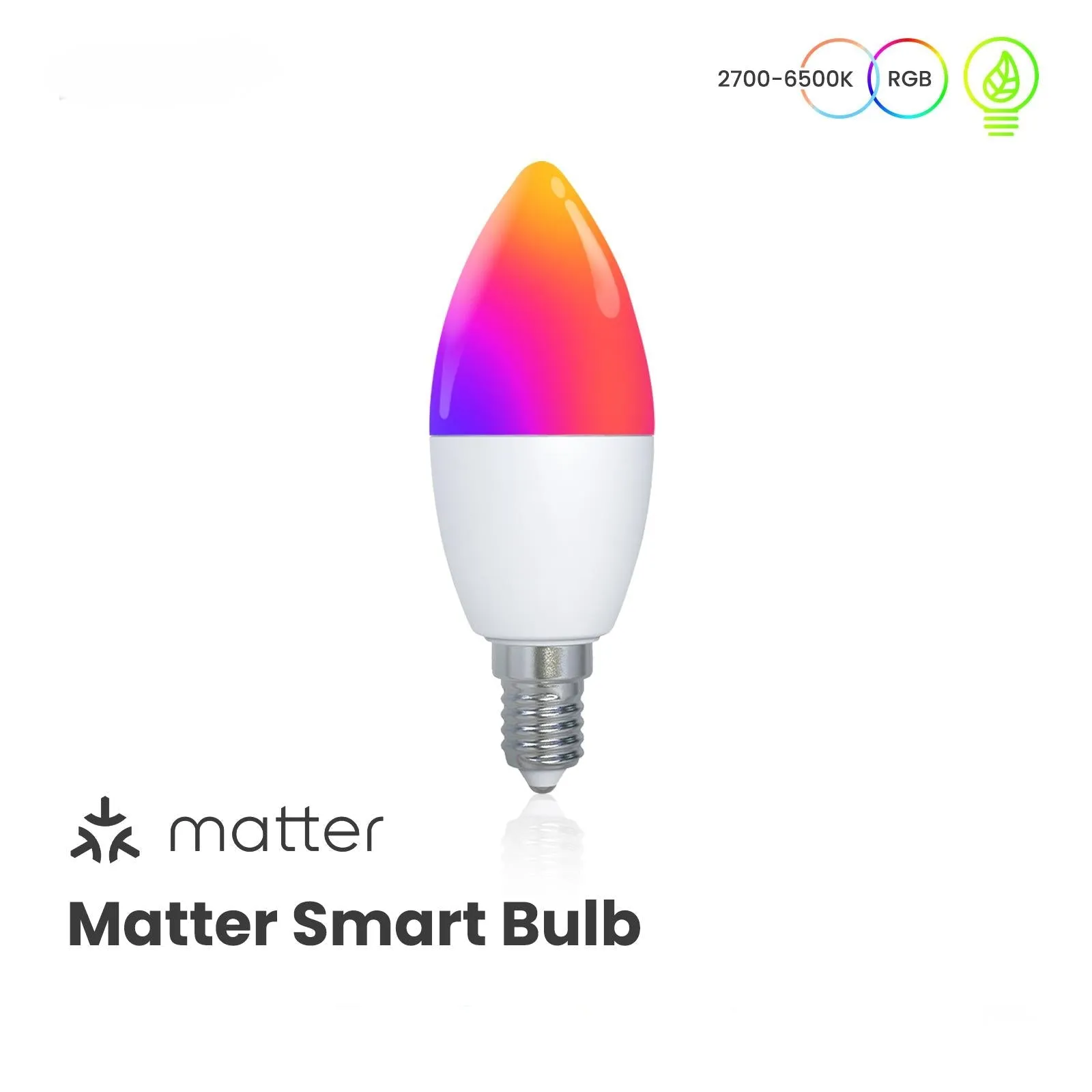 Tuya Matter WiFi Smart LED E14 Dimmable Light Bulbs 2700-6500K RGB