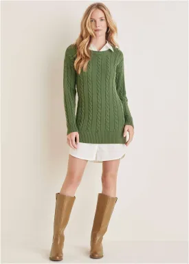 Twofer Sweater Dress - Bronze Green