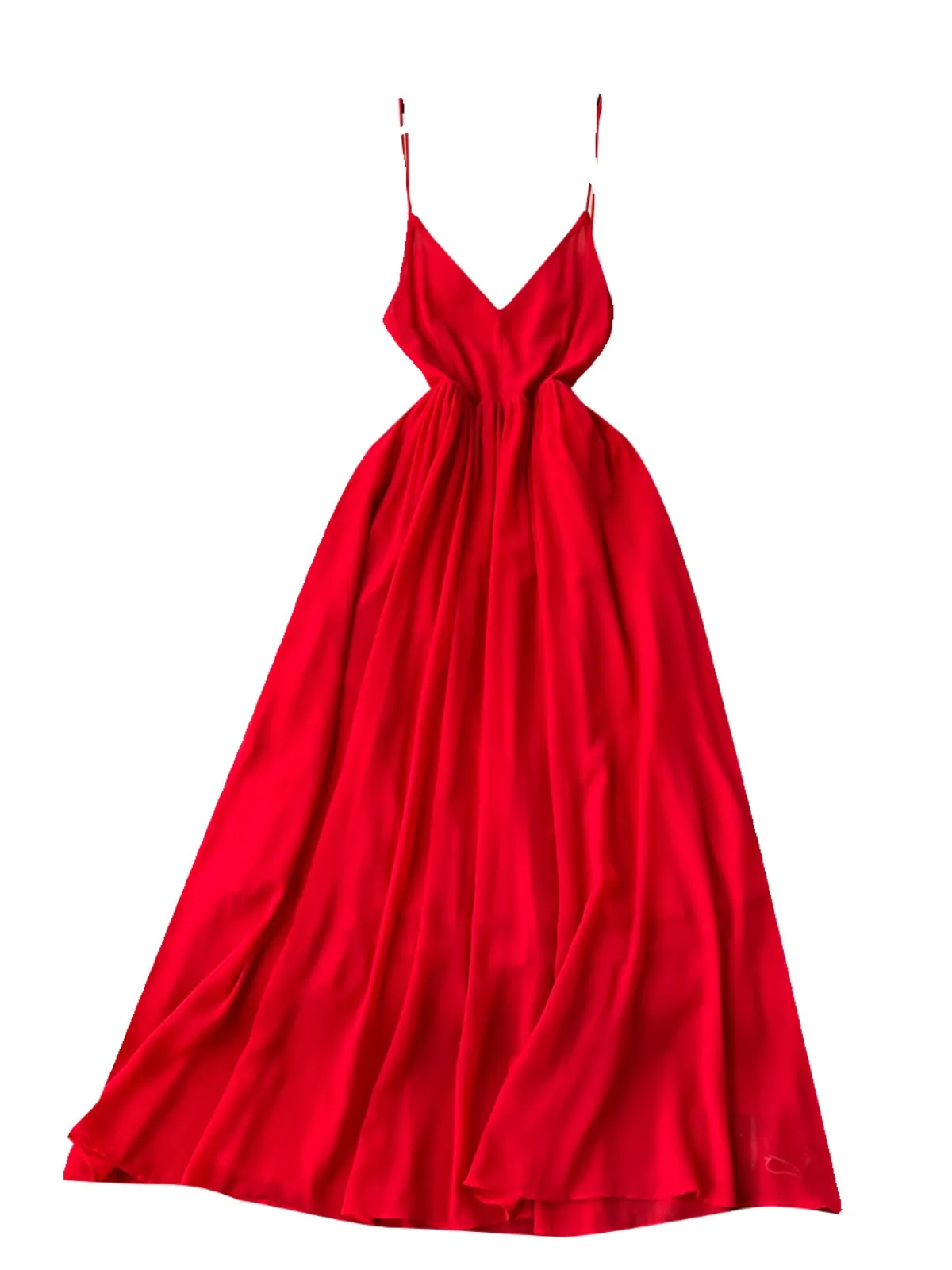 V-neck Backless Red Slip Dress