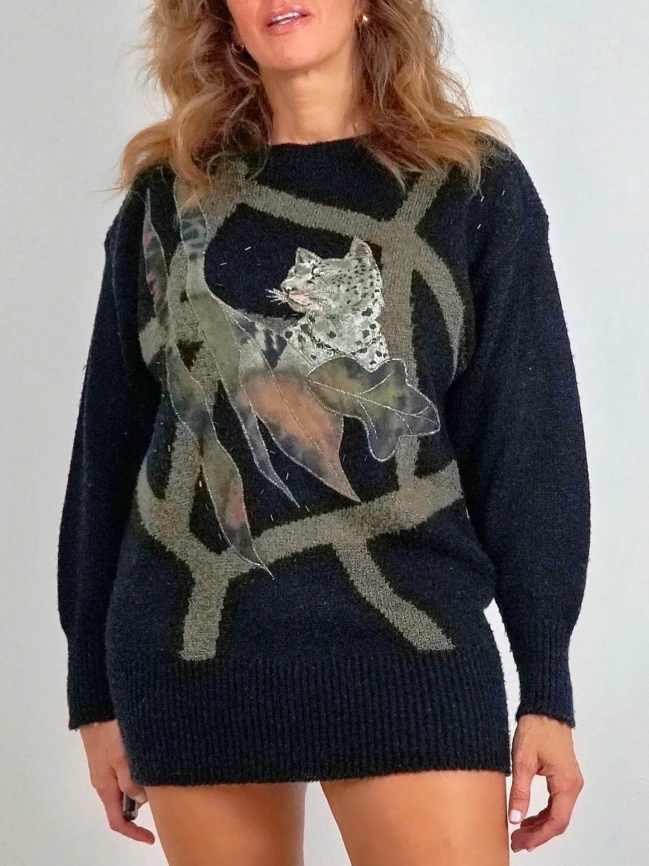 Vintage Cheetah Appliqué Sweater