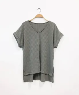 Waffle Crop Sleeve Dolman Tunic in Olive