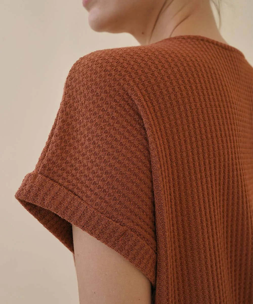 Waffle Crop Sleeve Dolman Tunic in Rust