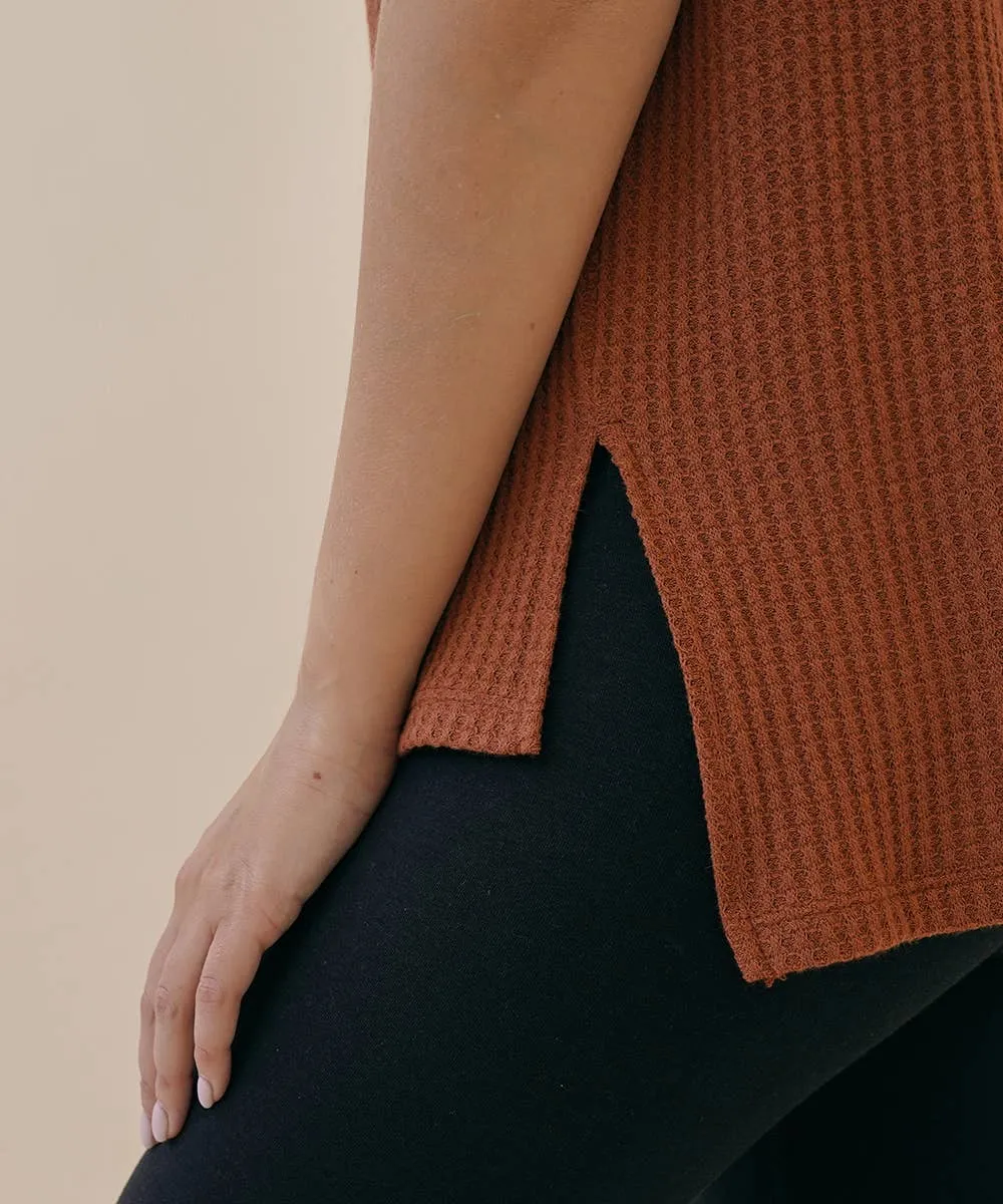 Waffle Crop Sleeve Dolman Tunic in Rust