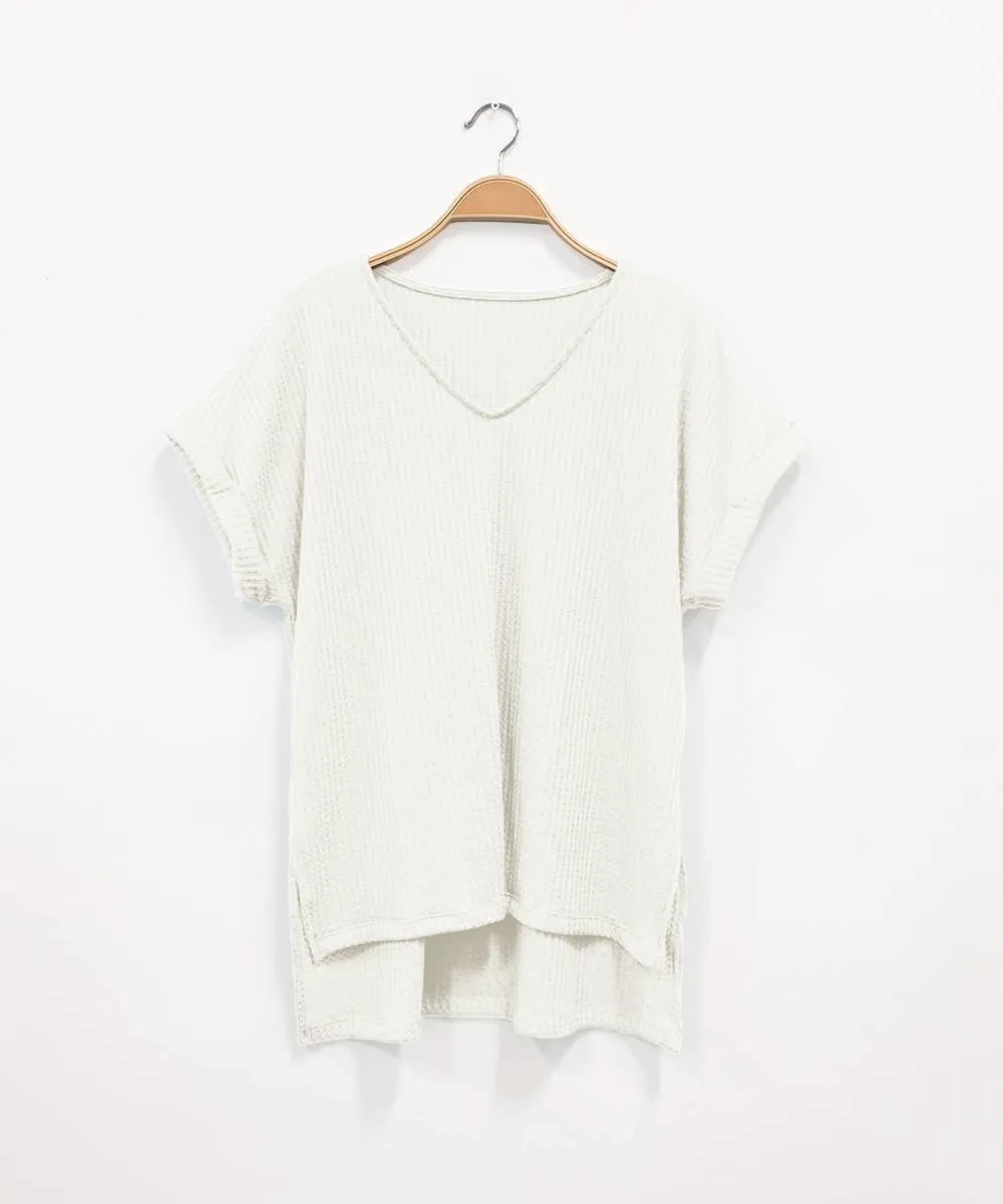 Waffle Crop Sleeve Dolman Tunic in White