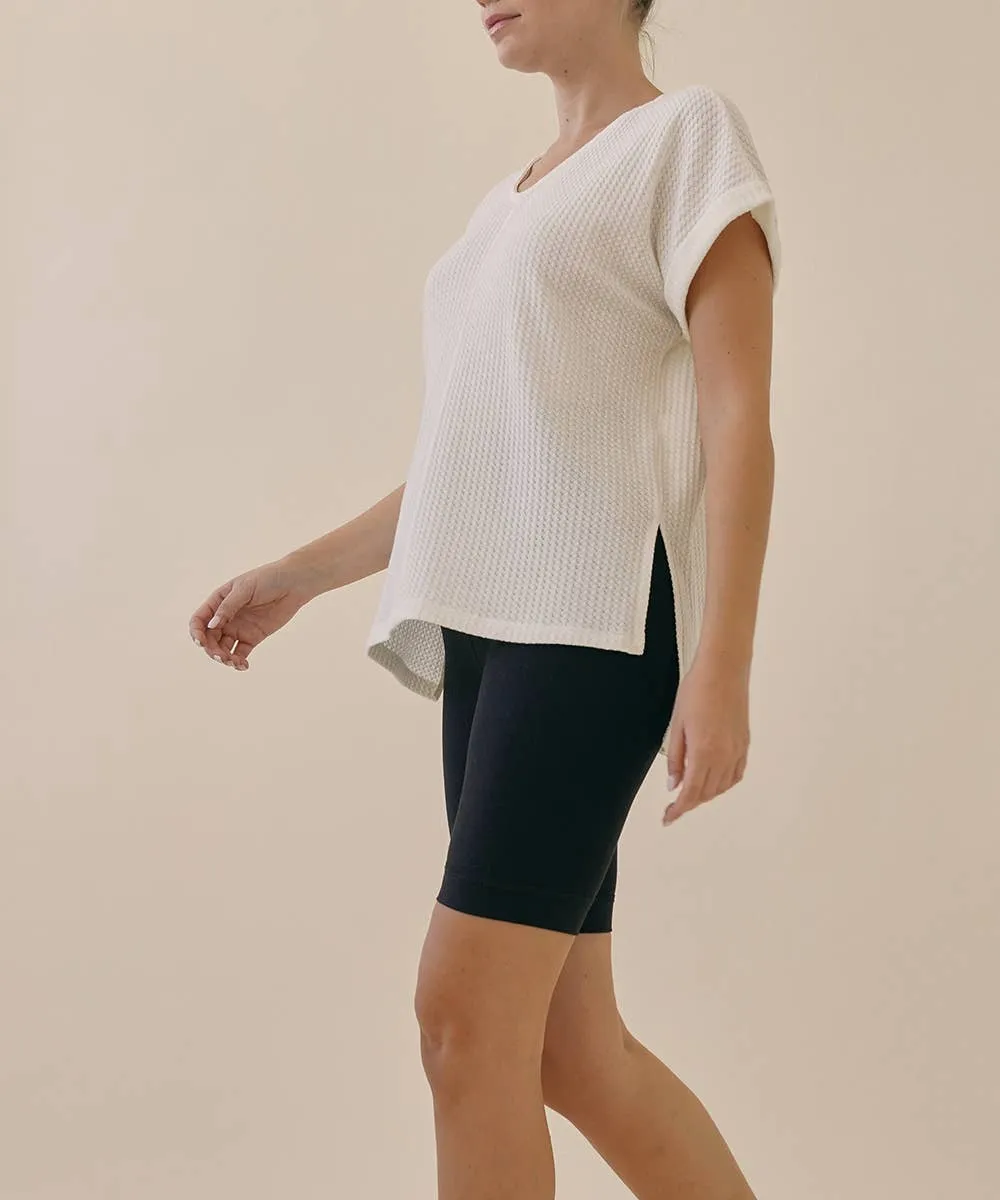 Waffle Crop Sleeve Dolman Tunic in White