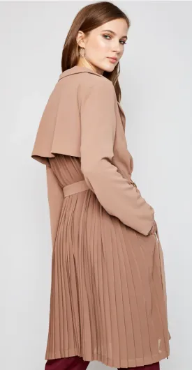 Willow, Trench Coat with Back Sheer Pleats Midi Jacket w/ belt