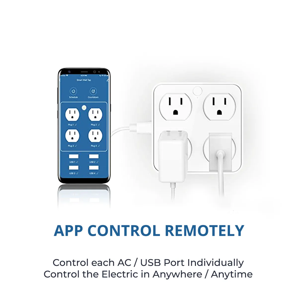 Wireless Wall Tap Smart Plug, Surge Protector, 4 Outlet Extender with 4 USB Charging Ports, Compatible with Alexa Google Assistant, no Hub Required (4 Outlets,4 USB Ports),ETL Certified