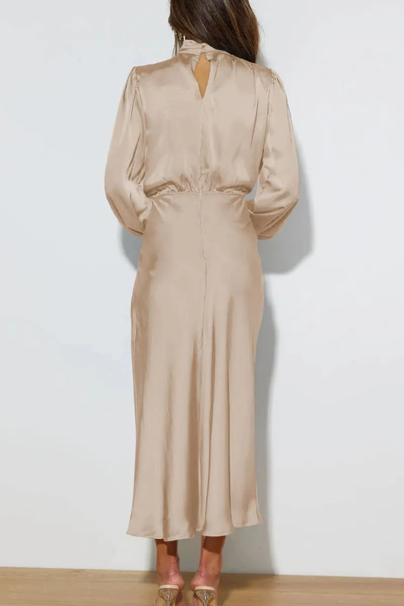 Women's elegant champagne satin midi dress