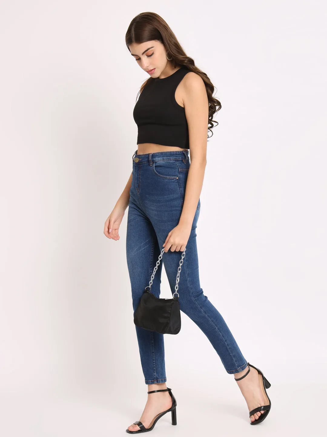 Women's Sleeveless Fitted Black Crop Top