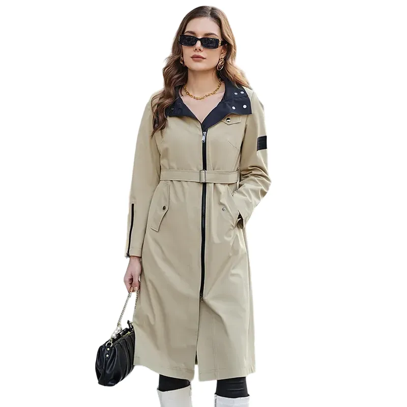 Women's Trench Long Windproof Casual Jacket